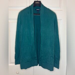 Lands' End women’s long sleeve open long cardigan sweater Small Green NWOT